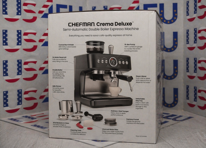 Chefman Crema Deluxe Espresso Machine with Double Boiler, Milk Frother And Brew