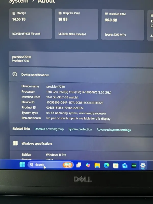 Dell Precision 7780 i9-13950HX 4K 120• 96GB RAM • 16TB SSD • RTX 5000 Ada Mint!