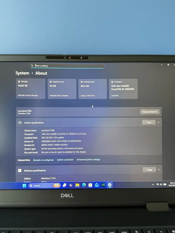 Dell Precision 7780 i9-13950HX 4K 120• 96GB RAM • 16TB SSD • RTX 5000 Ada Mint!
