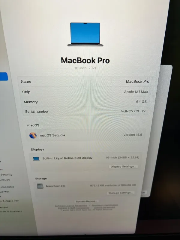 Apple MacBook Pro 16" A2485 | M1 Pro 2.60GHz CPU | 1TB SSD | 32GB RAM