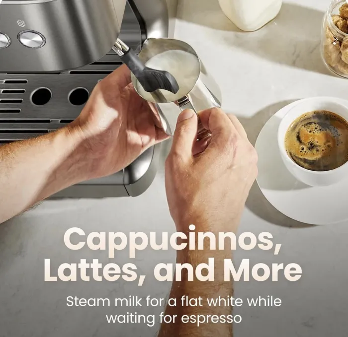 Chefman Crema Deluxe Espresso Machine with Double Boiler, Milk Frother And Brew